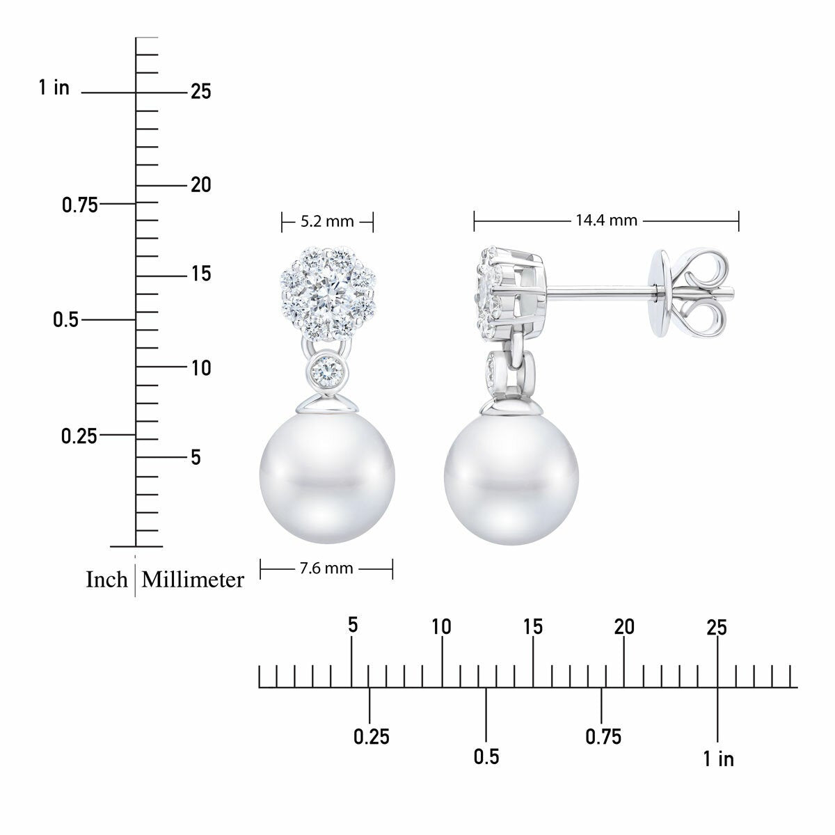 7-7.5mm Akoya Pearl 0.45ctw Diamond Earrings 14ct White Gold