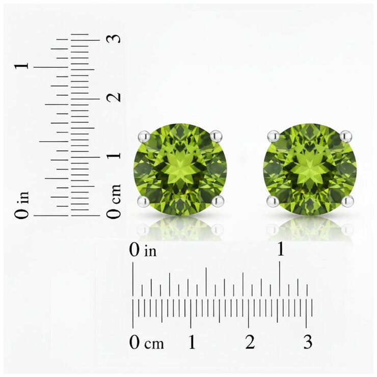 Round Cut Peridot Earrings 14ct White Gold