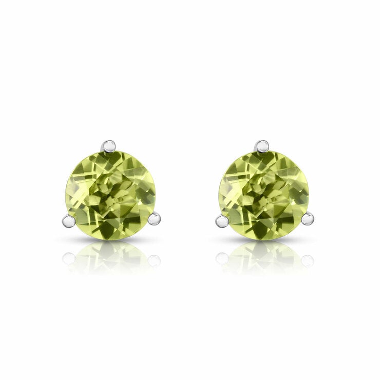 Round Cut Peridot Earrings 14ct White Gold