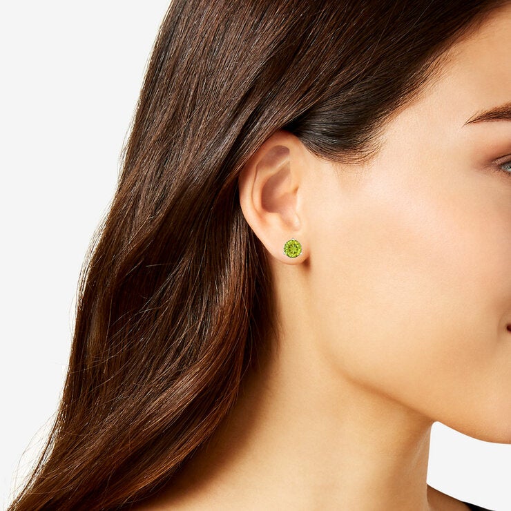 Round Cut Peridot Earrings 14ct White Gold