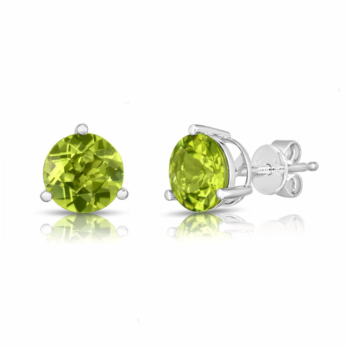 Round Cut Peridot Earrings 14ct White Gold