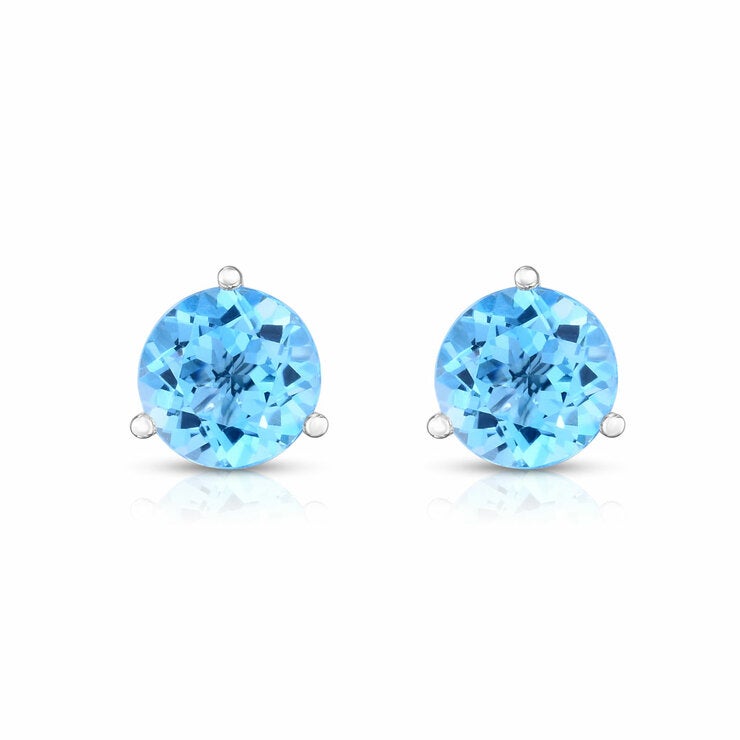 Round Cut Blue Topaz Earrings 14ct White Gold
