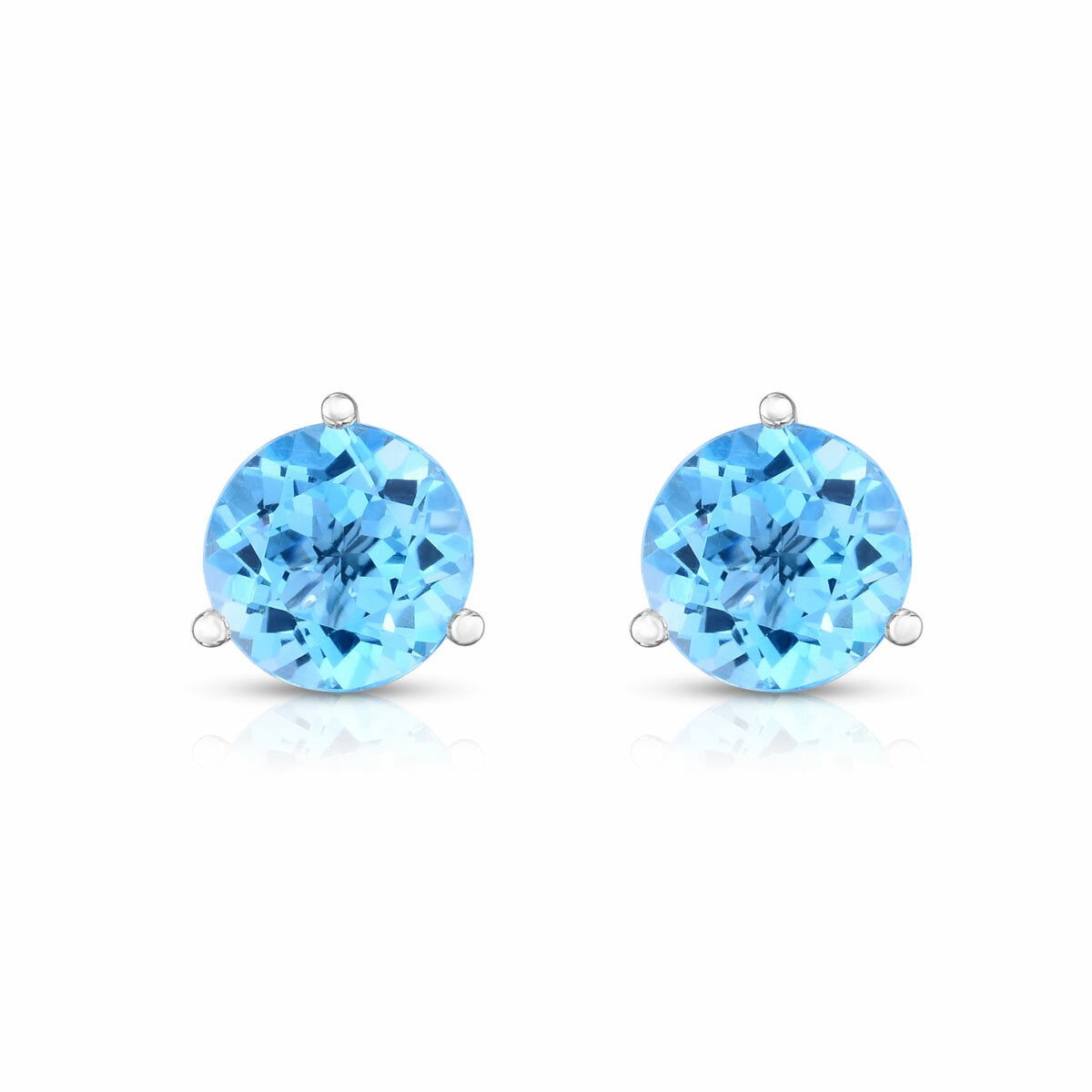 Round Cut Blue Topaz Earrings 14ct White Gold