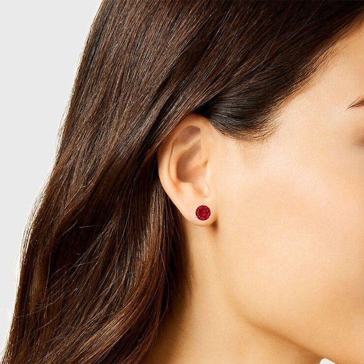 Round Cut Garnet Earrings 14ct White Gold