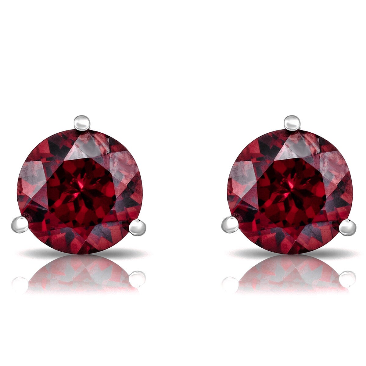 Round Cut Garnet Earrings 14ct White Gold
