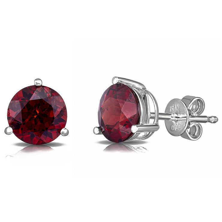 Round Cut Garnet Earrings 14ct White Gold