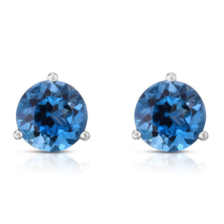 Round Cut London Blue Topaz Earrings 14ct White Gold