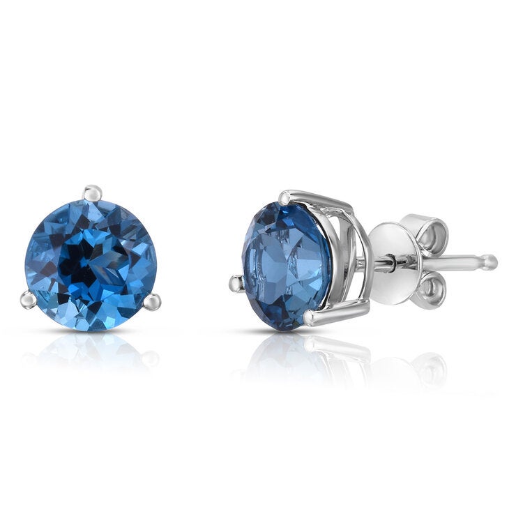 Round Cut London Blue Topaz Earrings 14ct White Gold