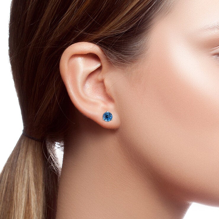 Round Cut London Blue Topaz Earrings 14ct White Gold