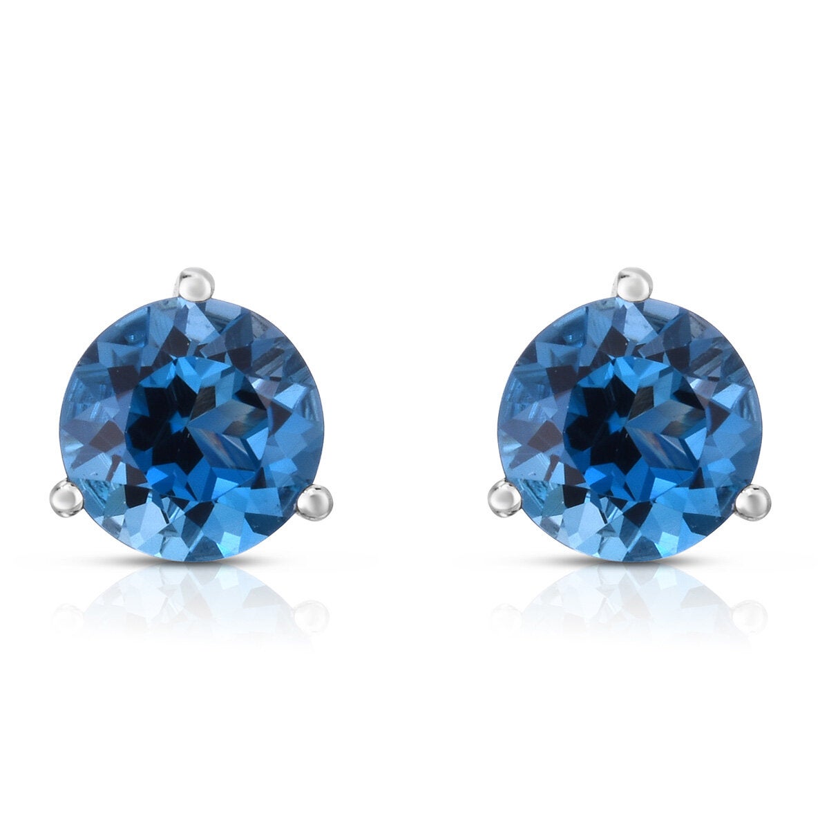 Round Cut London Blue Topaz Earrings 14ct White Gold