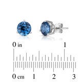 Round Cut London Blue Topaz Earrings 14ct White Gold