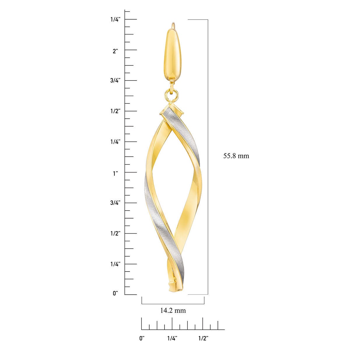 14ct Two Tone Gold Twisted Dangle Earrings