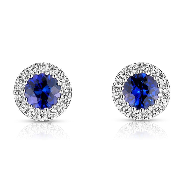 Round Cut Sapphire 0.17ctw Diamond Earrings 14ct White Gold