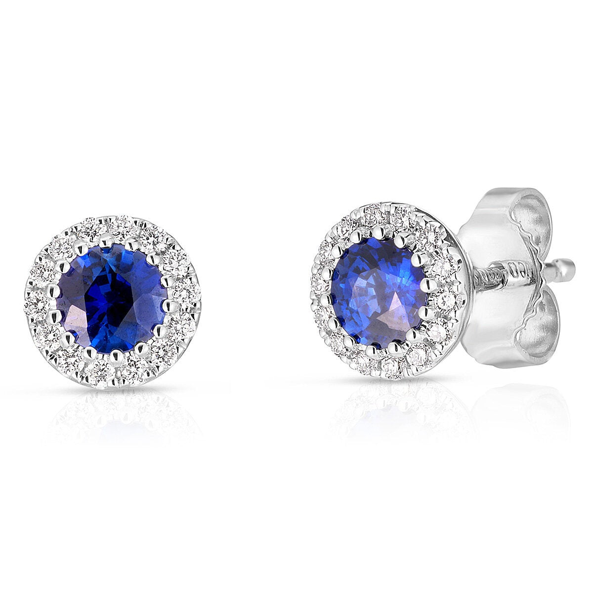 Round Cut Sapphire 0.17ctw Diamond Earrings 14ct White Gold