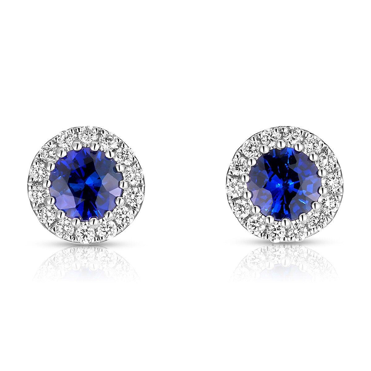Round Cut Sapphire 0.17ctw Diamond Earrings 14ct White Gold