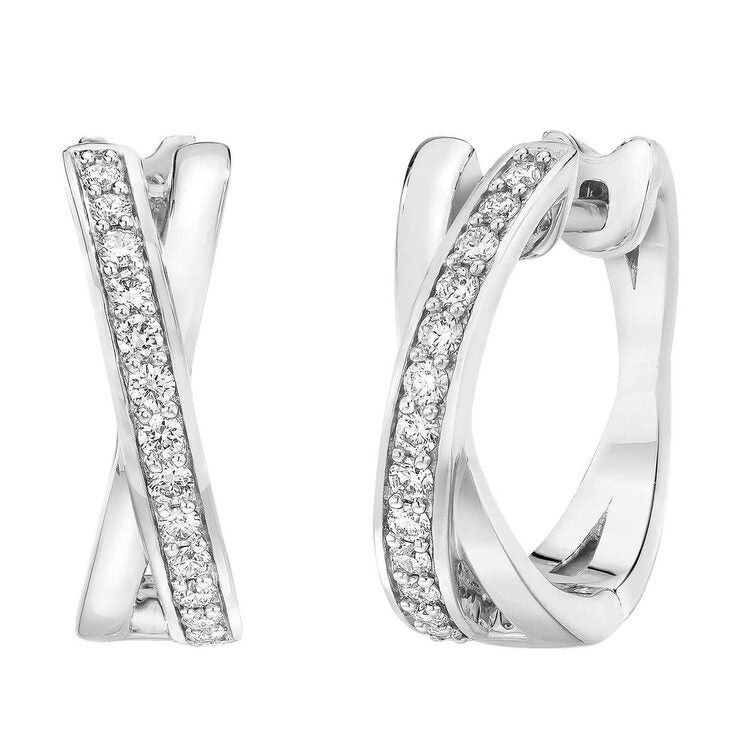 0.25ctw Cross Hoop Diamond Earrings 14ct White Gold