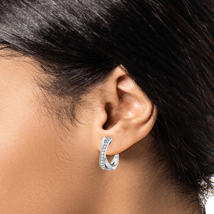 0.25ctw Cross Hoop Diamond Earrings 14ct White Gold
