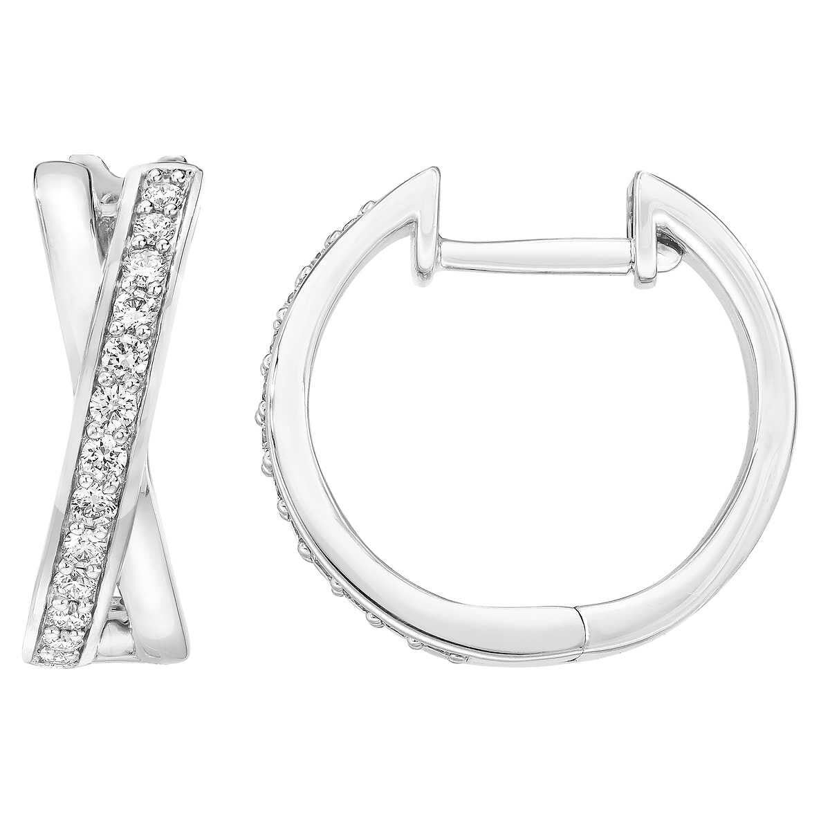 0.25ctw Cross Hoop Diamond Earrings 14ct White Gold
