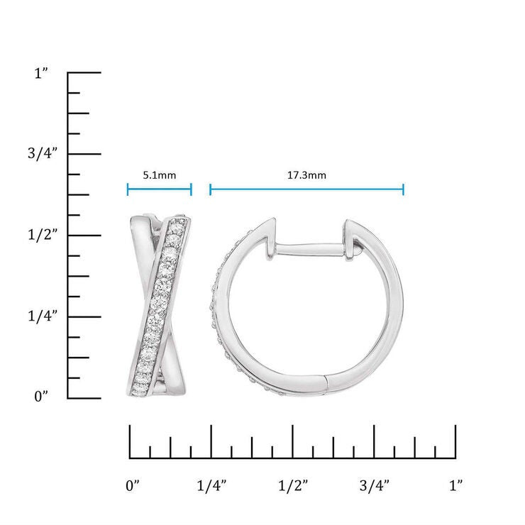 0.25ctw Cross Hoop Diamond Earrings 14ct White Gold