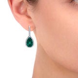 Pear Cut Lab Created Emerald & 0.50ctw Diamond Earrings 14ct White Gold