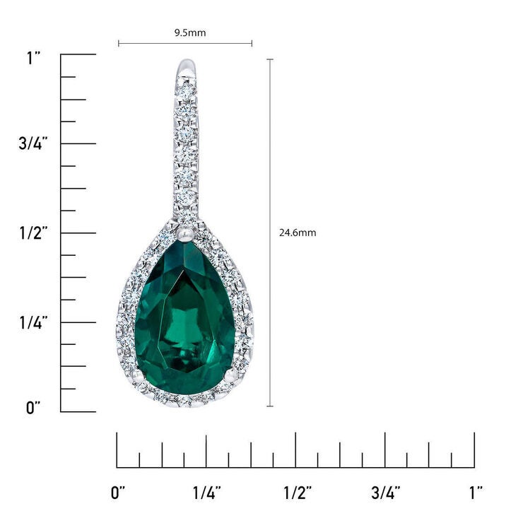 Pear Cut Lab Created Emerald & 0.50ctw Diamond Earrings 14ct White Gold