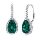 Pear Cut Lab Created Emerald & 0.50ctw Diamond Earrings 14ct White Gold