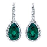 Pear Cut Lab Created Emerald & 0.50ctw Diamond Earrings 14ct White Gold