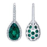 Pear Cut Lab Created Emerald & 0.50ctw Diamond Earrings 14ct White Gold