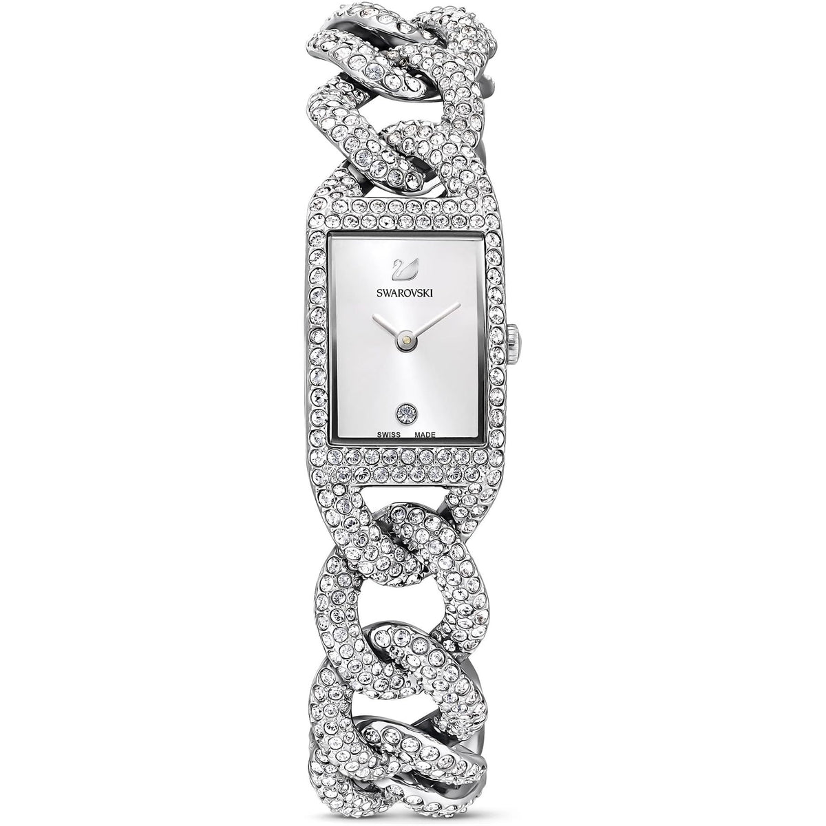 Swarovski Cocktail Watch, White Pavé Crystals in a Silver Tone Plated Setting Cocktail Collection