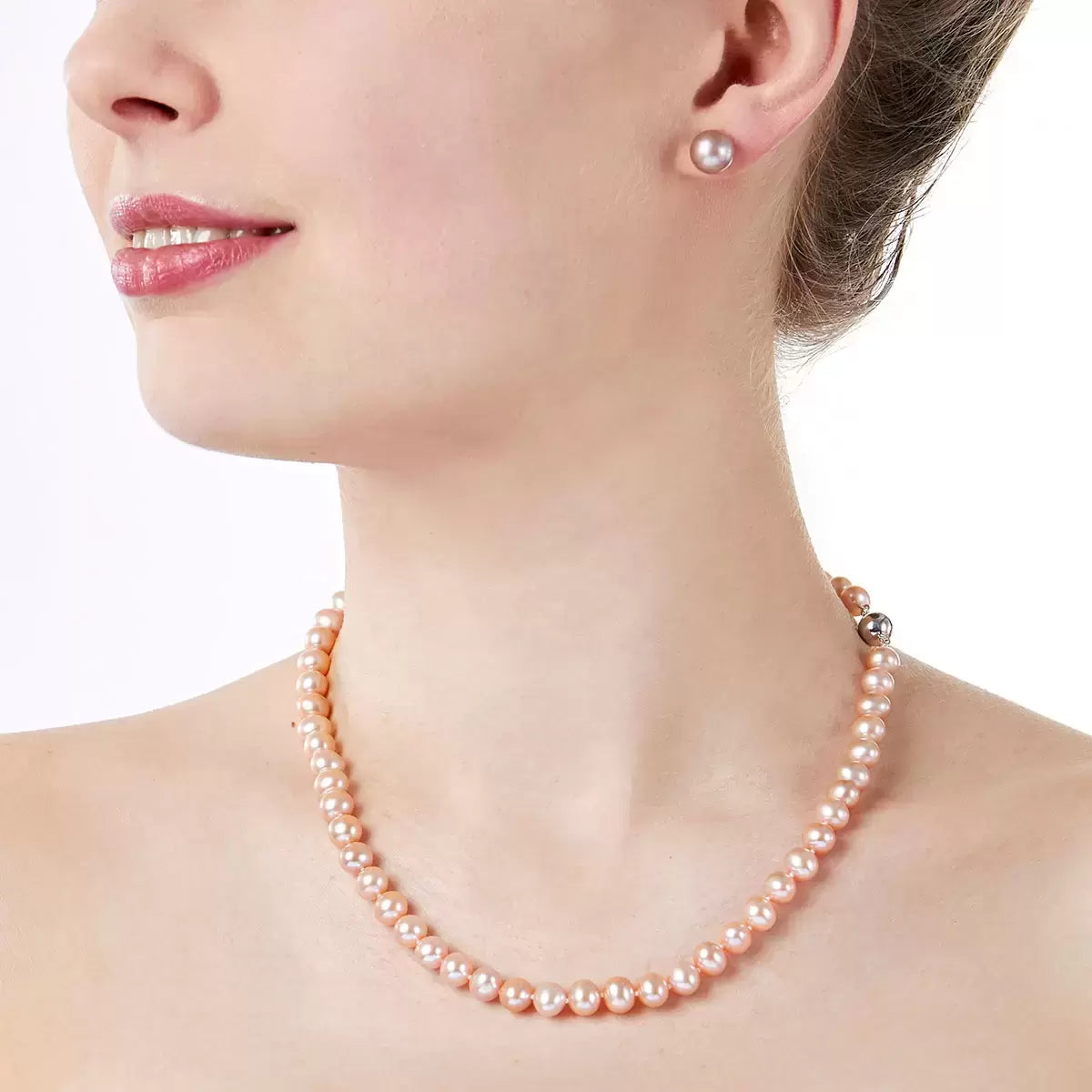 6-6.5mm Cultured Freshwater Peach Pearl Necklace, 18ct White Gold