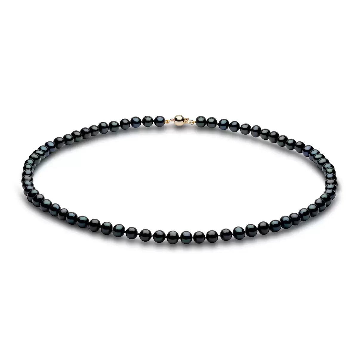 6-6.5mm Cultured Freshwater Black Pearl Necklace, 18ct Yellow Gold