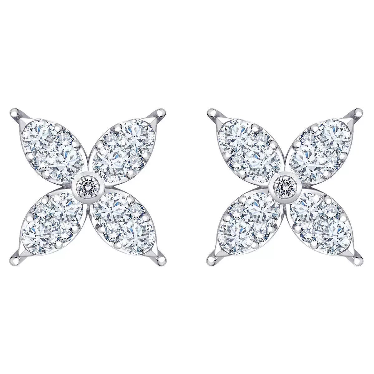0.90ctw Round Brilliant Cut Diamond Flower Stud Earrings 14ct White Gold