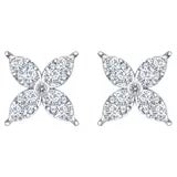 0.90ctw Round Brilliant Cut Diamond Flower Stud Earrings 14ct White Gold