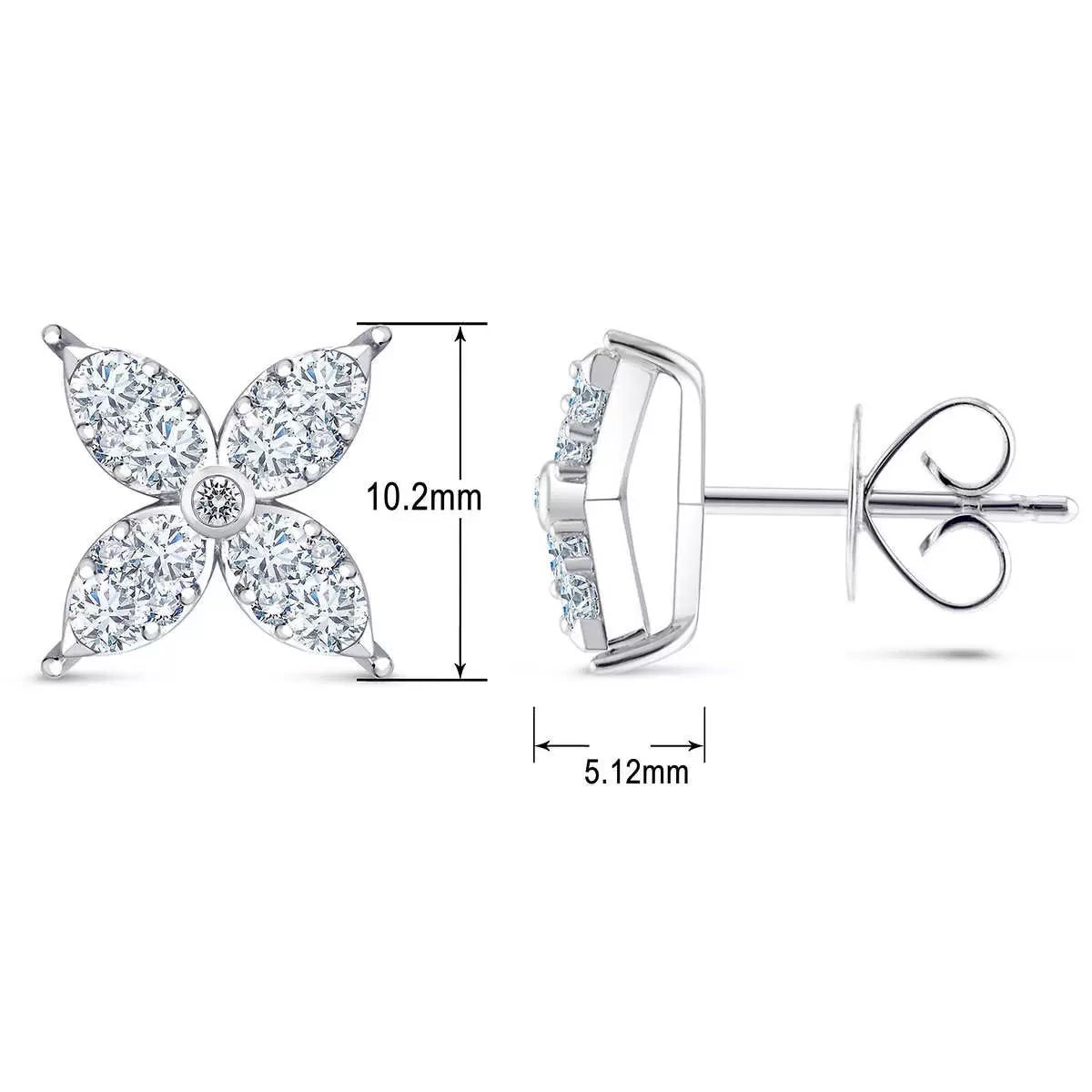 0.90ctw Round Brilliant Cut Diamond Flower Stud Earrings 14ct White Gold