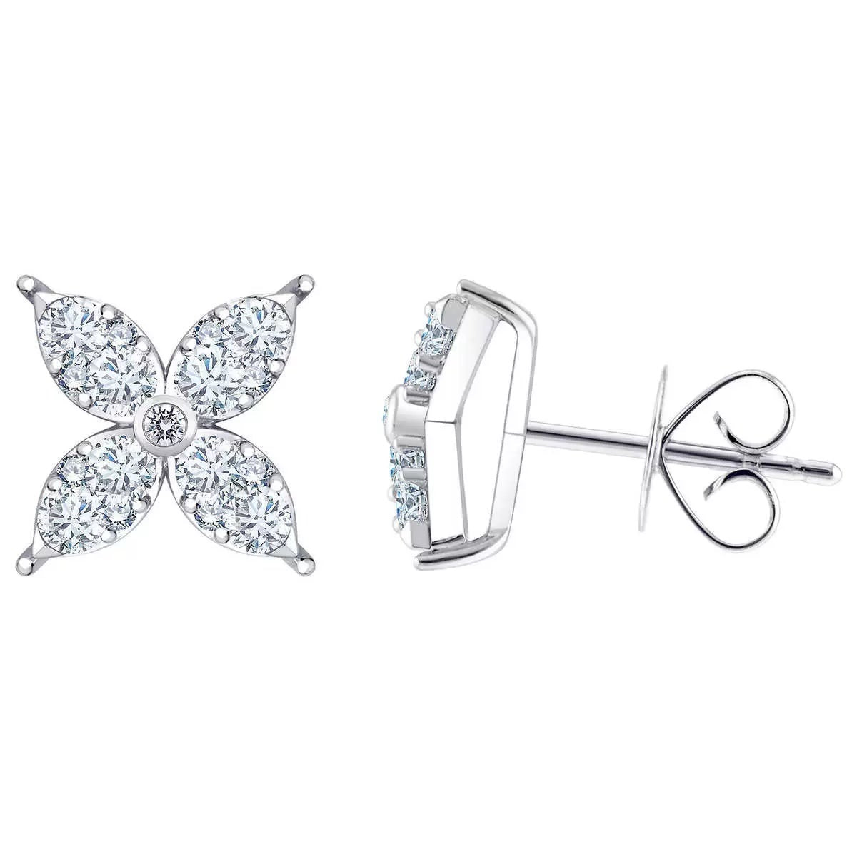 0.90ctw Round Brilliant Cut Diamond Flower Stud Earrings 14ct White Gold