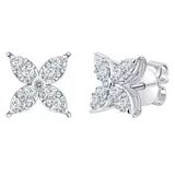 0.90ctw Round Brilliant Cut Diamond Flower Stud Earrings 14ct White Gold