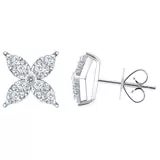 0.90ctw Round Brilliant Cut Diamond Flower Stud Earrings 14ct White Gold