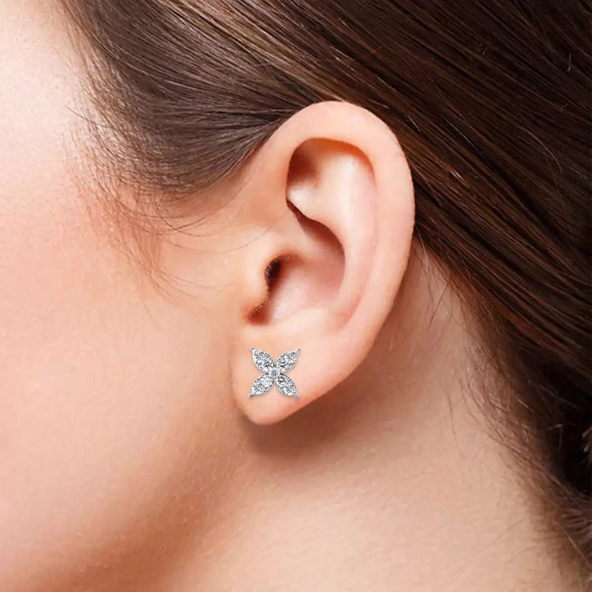 0.90ctw Round Brilliant Cut Diamond Flower Stud Earrings 14ct White Gold
