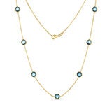 Round Cut Blue Topaz Necklace 14ct Yellow Gold