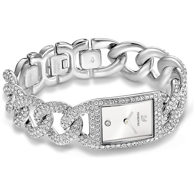 Swarovski Cocktail Watch, White Pavé Crystals in a Silver Tone Plated Setting Cocktail Collection