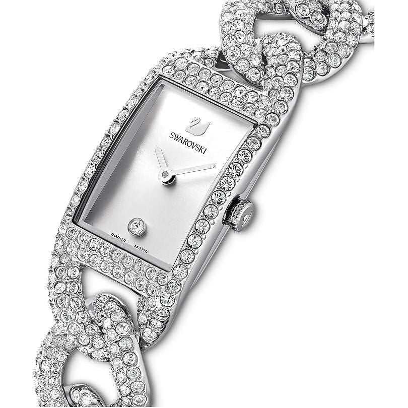 Swarovski Cocktail Watch, White Pavé Crystals in a Silver Tone Plated Setting Cocktail Collection