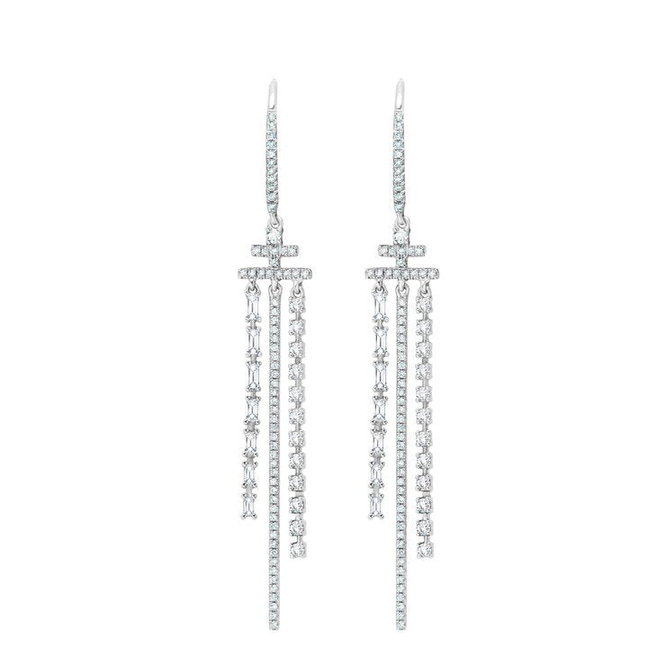 1.04ctw Round Brilliant Cut Diamond Dangle Earrings 18ct White Gold