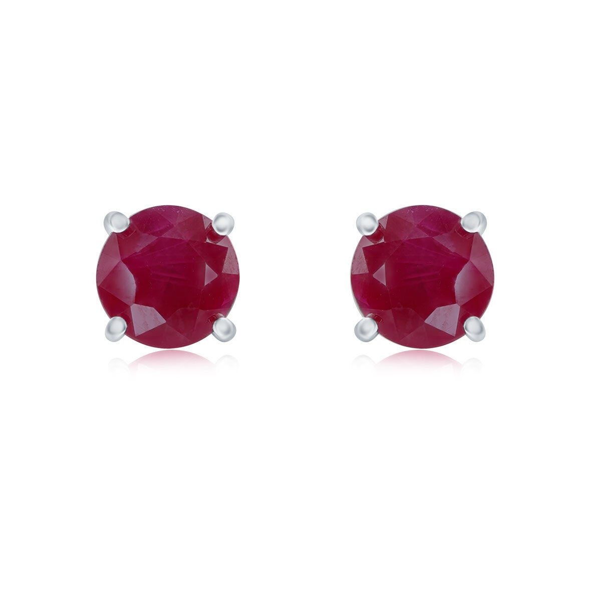 Round Cut Ruby Stud Earrings 14ct White Gold