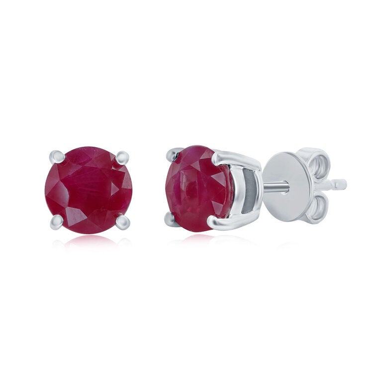 Round Cut Ruby Stud Earrings 14ct White Gold
