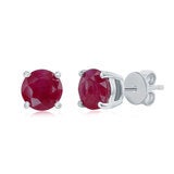 Round Cut Ruby Stud Earrings 14ct White Gold