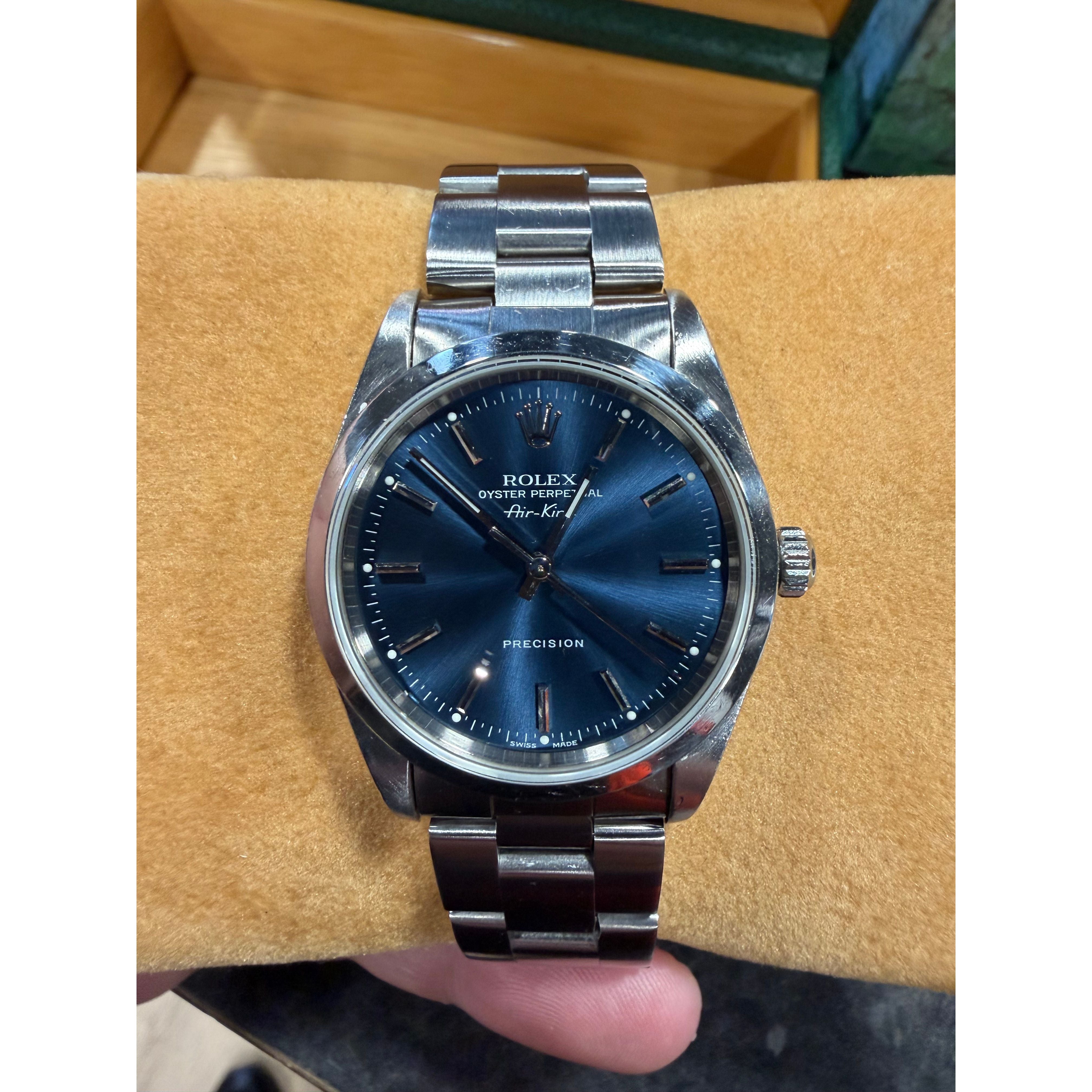 2000 Rolex Air King 14000 Blue Face Full Set