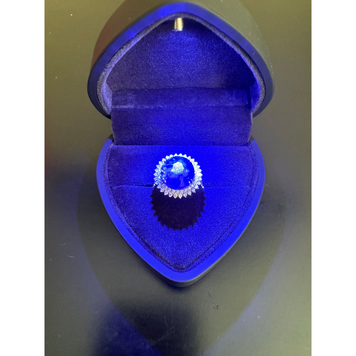 Blue 10 Carat Sapphire & Diamond Ring 18k White Gold