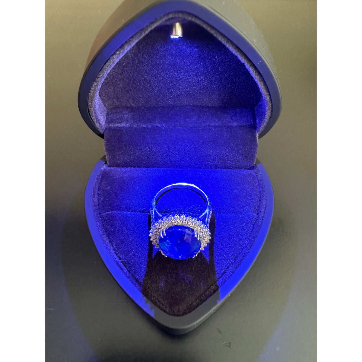 Blue 10 Carat Sapphire & Diamond Ring 18k White Gold