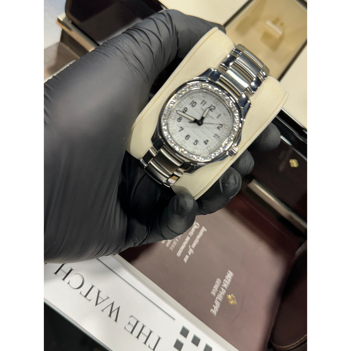 Patek Philipe Aquanaut Steel & Diamonds White Face Watch