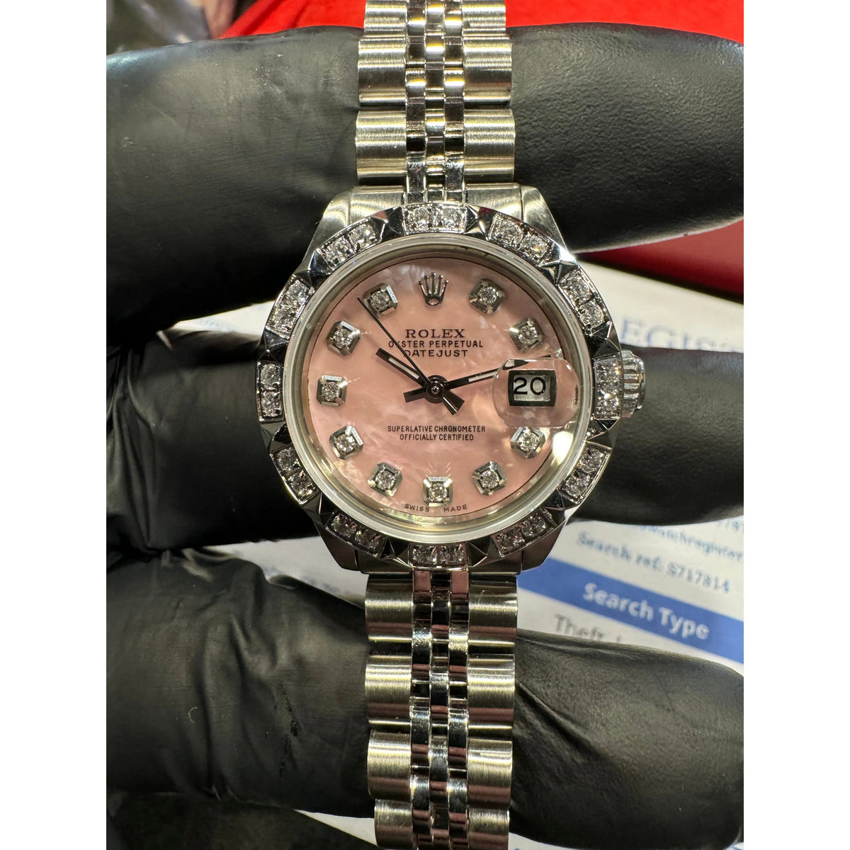 Ladies Rolex Datejust 26mm Pink MOP Face & Diamond Bezel